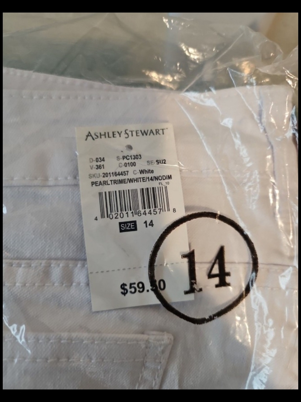 Ashley Stewart White High-Waist Pants with Pearl Button Detail